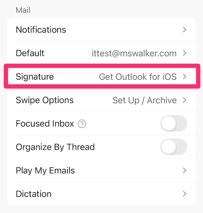 outlook email iphone settings